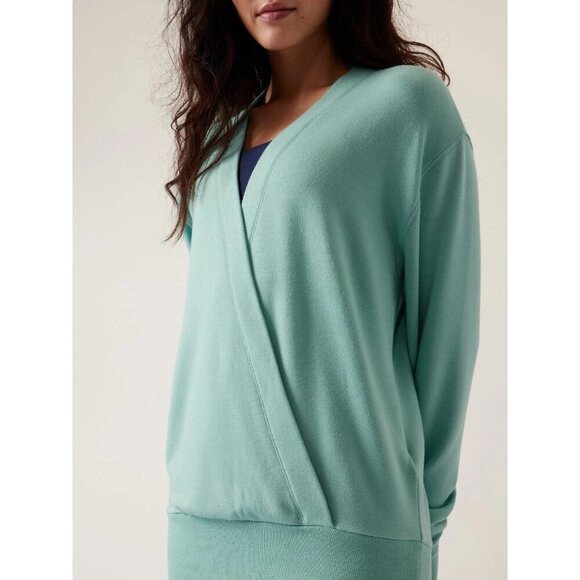Athleta Purana V-Neck Wrap Sweatshirt Mint Medium - Picture 2 of 8